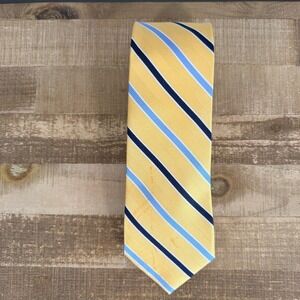 Jos. A. Bank Traveler Neck Tie Mens Yellow Blue Stripe Silk Stain Resistant read
